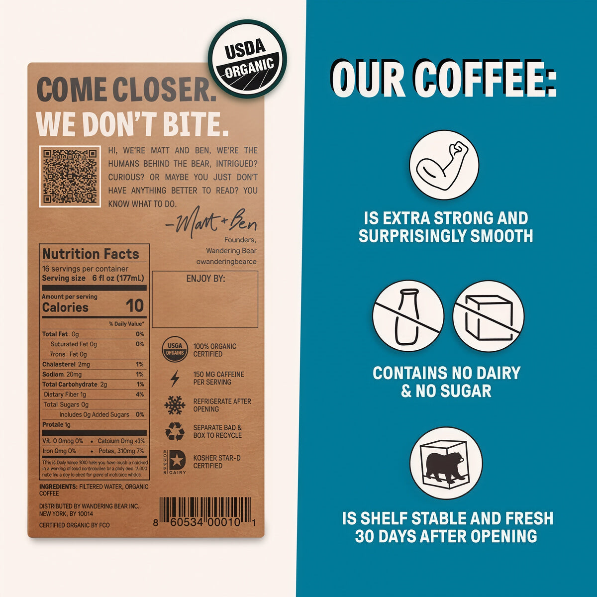 Wandering Bear Straight Black Organic Cold Brew Coffee On Tap 96 oz
