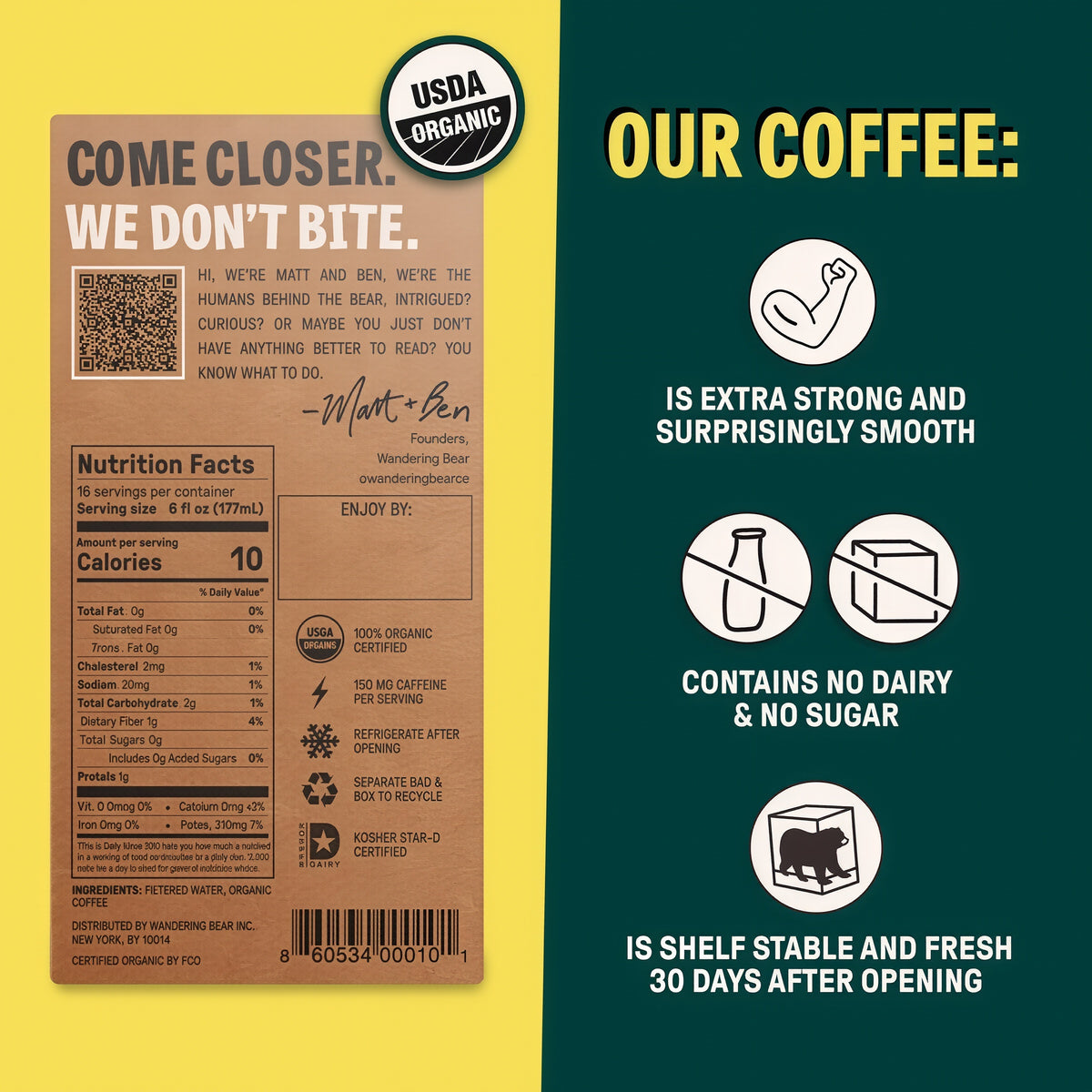 Wandering Bear Straight Black Organic Cold Brew Coffee On Tap 96 oz