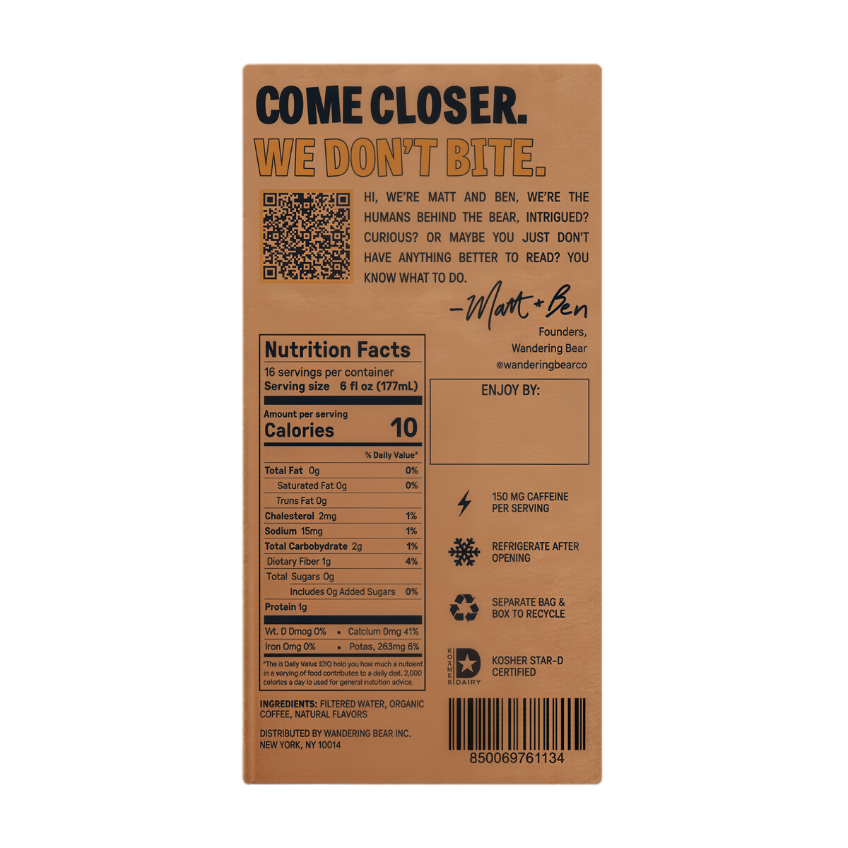 Wandering Bear Straight Black Organic Cold Brew Coffee On Tap 96 oz